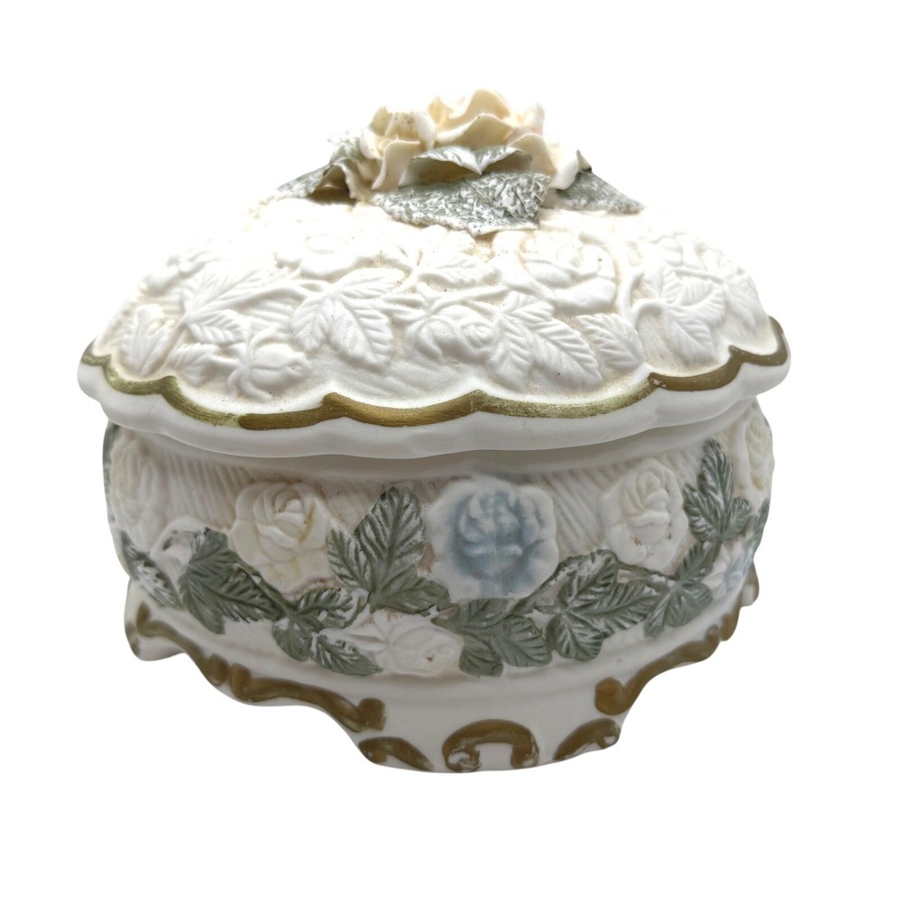 Vintage Style Embossed Rose Floral Porcelain‎ Bowl Centerpiece Decor Victorian